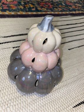 💡 Light-Up Iridescent Ceramic Pumpkin Trio - Pink, Cream & Gray